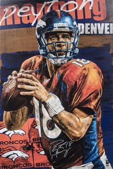 Peyton Manning Signed Stretched Canvas Denver Broncos 27 1/2 x 41 1/2 Giclee  By Stephen Holland (Beckett & Mounted Memories)